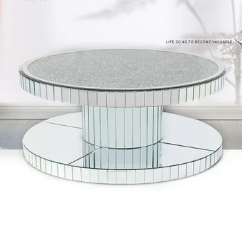 2021 Висококачествена и съвременна огледално мебели Кръгъл блестящ масичка за кафе с диаманти за домашна употреба