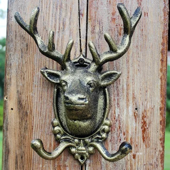 Европейски стил Ретро чугун художествен кука кука за палто Голяма глава на елен монтиране на украса за дома на куката