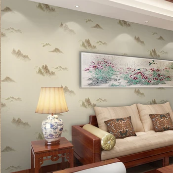 Тапети и в китайски стил, ретро пейзаж живопис, кабинет, проект чайната, ресторант, дневен тракт, на фона на телевизор, стикер за стена