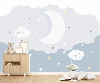 3D тапети за детска стая, ръчно рисувани, проста луната и звездното небе, тапети за стените в детската градина