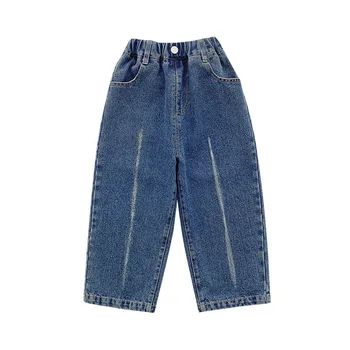 Детски дрехи 2023, пролетно-есенни нови детски панталони, свободни дънкови панталони за момчета
