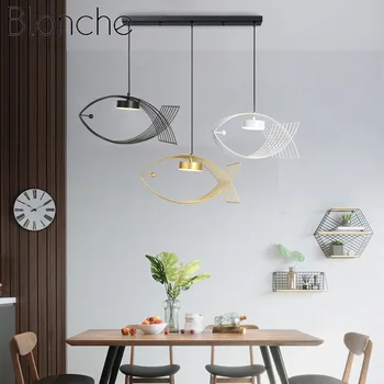 Модерните висящи лампи Blonche, скандинавски окачен лампа за дневна, спалня, led лампа за домашен интериор в стил loft под формата на риба