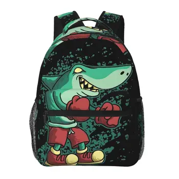 Светът бокс акула карикатура - раница с акула за момичета и момчета, раница за пътуване, раници за тийнейджъри, училищни чанта