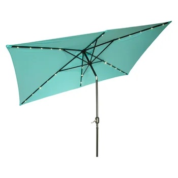Правоъгълен чадър за вътрешен двор с led подсветка на слънчеви батерии - 10 'x 6,5'