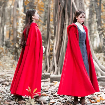 Жена модерен зимен ретро-дъждобран в стил пънк, средновековен костюм, палто с качулка, дълъг кодекс червен нос, топли блузи, дамски дрехи, Vestidos