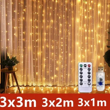 3 М LED Приказни Коледни Гирлянди С Дистанционно Управление, USB, Коледна Гирлянда, Завеса, Празнична Украса За Дома, Прозореца на Спалнята