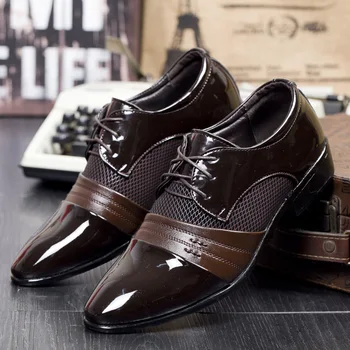 Летни мъжки Модел обувки Кафяв цвят, Ретро стил, Бизнес Официалната обувки с Остри пръсти, за Мъже, Дишаща Bright Мъжки Кожени обувки, размер Голям 48