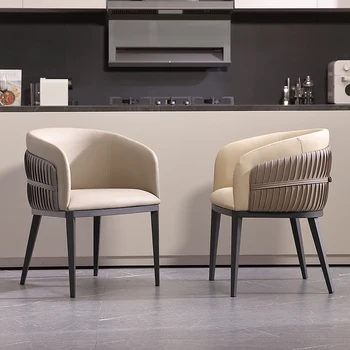 Кожени трапезни столове в скандинавски стил, черни метални крака, уникални модерни трапезни столове за всекидневна, луксозни меки удобни Sillas Предмети от бита