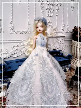 Облекло за кукли BJD подходящ за бяло тънко рокли 1/4 размер на коприната сватбена рокля, комплект за куклено аксесоари