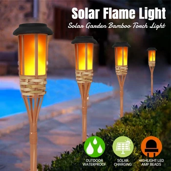 1/2 /4ШТ Соларни лампи, led лампа с ефект на пламъка, ръчна работа, бамбук, водонепроницаемое градинско осветление, градински факли, озеленяване на двора, външен светлина