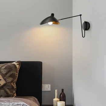 Стенен лампа за спалня в скандинавски стил, хол в индустриален стил, проста трапезария, сгъване на дълъг стълб, рокер, нощна лампа с дълга дръжка