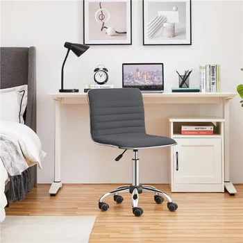 Модерен velvet работен стол SMILE MART, без оръжие, със средна облегалка за домашния офис, тъмно сив офис стол компютърен стол