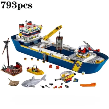 Кораб за изследвания на океана Строителни тухли играчки на кораба Модел за градски разузнаване на океана Играчки за деца Подаръци за рожден ден, играчка за момче