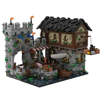 Оторизиран MOC-124794 Средновековен на пристанищния замък с пиратски тема, набор от играчки MOC (2053 бр.)