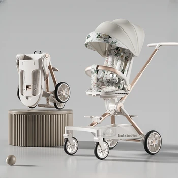 Преносима бебешка количка с въртяща се на 360 градуса Лесна детска количка двустранно количка с висока природна среда Музикален вагон-ресторант за деца