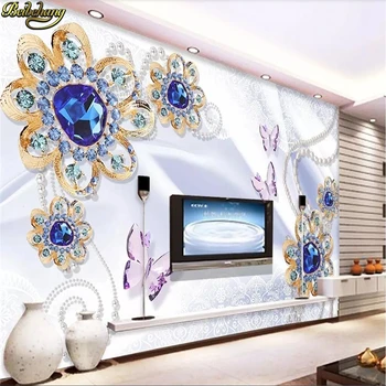 beibehang Потребителски фотообои стенопис романтична красиви перли диамантена пеперуда на цвете цвете на любовта ТЕЛЕВИЗИЯ фон на стената