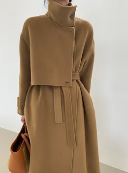 Двустранно кашемировое палто с висока яка, вълна палто, женски утолщенное вълна палто