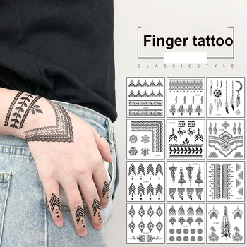 Стикер с татуировка на пръста, букви малки, вълнообразни линии, дантела от къна, украса за ръцете и краката, слайдер за пренос на вода, фалшива татуировка RA054