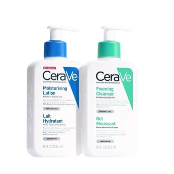 2 БР. пенящийся пречистване на CeraVe, набор от хидратиращи лосиони и овлажнители средство за измиване на лицето, нежно почистване, възстановява чувствителната кожата за нормална към суха кожа