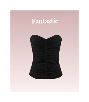 Фантастична есен 2023, женско класическо черно секси бюстиета с рюшами, топ без ръкави, модерен монтиране корсет