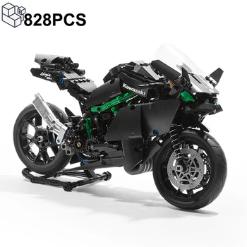 828 бр. технически градивни елементи за мотоциклети Kawasakied H2R, черно градски мотоциклет състезателни, тухли, играчки, подаръци за момчета и деца