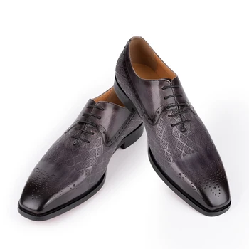 Сиво-Черни Мъжки обувки-Oxfords от естествена телешка кожа, Модерен Модел обувки ръчна изработка за Ежедневието, Мъжки Ежедневни Бизнес Офис обувки