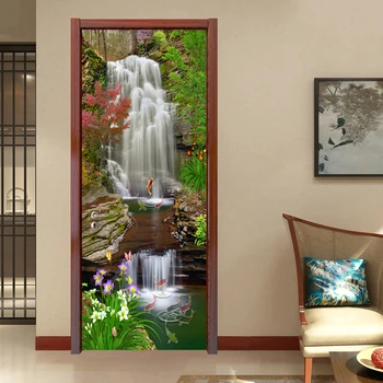 PVC самозалепващи водоустойчив фотообои, 3D водопади, природен пейзаж, стенописи, стикера на вратата на хол, кабинет, 3 D Начало декор