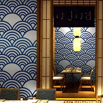 Японски ролка тапет с шелушением и приклеиванием, Японска кухня, Ramen, декор за суши-ресторант, тапети с геометричен модел на морските вълни