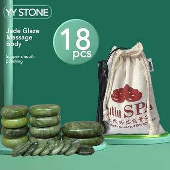 Зелена нефритовая глазура, набор за масаж с вулканични камъни, масажор за гърба, лечебни камъни за масаж на гръбначния стълб, базальтовый лавовый камък, спа