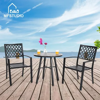 MF Studio Метален комплект за двор-бистро от 3 теми, градинска акцентная мебели за двор, веранда и градина, черен