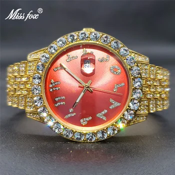 Нови дамски часовници с муассанитом, луксозни модни цветни часовници, бижута в стил хип-хоп, подарък за дамите, червен циферблат, блестящи елегантни часовници