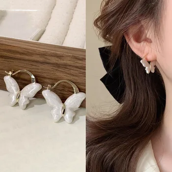Корейски обеци с емайл като бяла пеперуда за жени, модни елегантна обтегач за уши 2023, сватбени украси, подаръци за партита