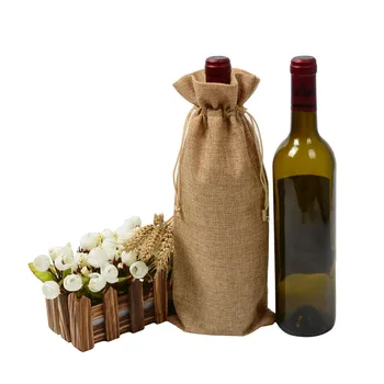Подаръчни комплекти за вино от юта в селски стил за сватба, преге, опаковъчна хартия от зебло, калъфи за бутилки вино, чанти за сватбени партита, 15x35 cm, 10 бр.