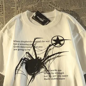 Американската ретро градинска паучья тениска от чист памук с къс ръкав за мъже и жени, модни дрехи оверсайз, индивидуалност отношение, връхни дрехи