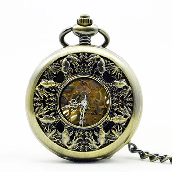 Антикварни фини механични часовници джобни от хралупата релеф във формата на рибки, реколта аксесоари в джентльменском стил, медальон, огърлица, часовници