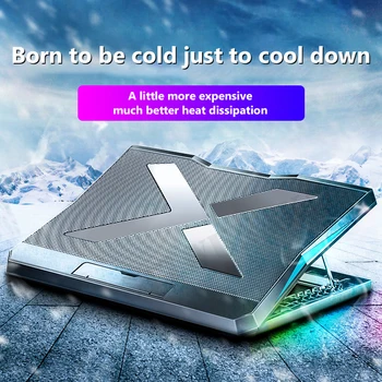 Охладител за гейминг лаптоп, поставка за охлаждащите подложки за лаптоп с шест вентилатори, два USB порта, регулируеми за 11-18 см