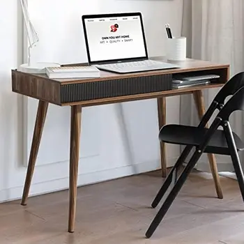 Маса, модерна маса средата на века, бюро с чекмедже, просто домашен офис маса, маса средата на века, орех