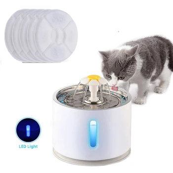 Автоматично чешма за вода за домашни котки с led подсветка, 5 опаковки филтри, 2,4 л, USB-диспенсер за вода, чаши за пиене котки, купички за хранене