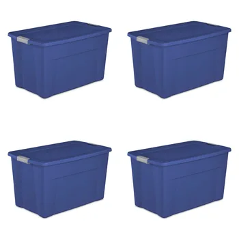 Чанта-тоут с капаче на 35 литра пластмасов, стадионного синьо, комплект от 4 пластмасови кутии-организаторите за кабинет