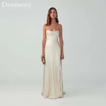Doymeny 2023, елегантна вечерна рокля трапецовидна форма с V-образно деколте, в спагети презрамки, с отворен гръб, секси елегантна рокля с висока цепка