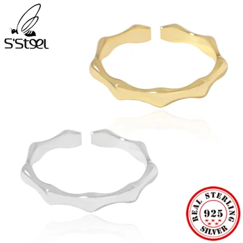 S ' STEEL Корейски модерни геометрични пръстени от сребро 925 проба за жени, Луксозно златна сватбена регулируем пръстен, дизайнерски бижута Y2k