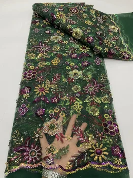 Френски тюл, мрежести дантелени платове с пайети, африка завързана материал от мъниста за шивашки вечерни рокли, нигерийски тъкан, 5 ярда