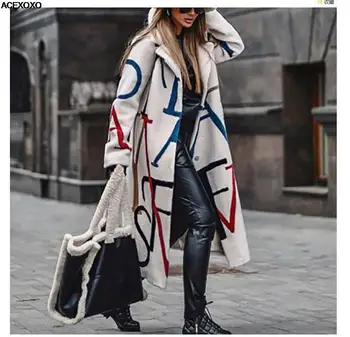 2023 Европа и Съединените Щати, е новият зимен свободен тренч много женски размер с принтом, палта с ревери