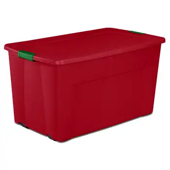 Комплект от 4 червени коледни стерилни кутии на колела с обем 45 литра с капаче - празнична съхранение на колела