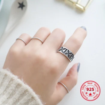 Корейски Нов стил, пръстени от сребро 925 проба за жени, прости модерен шик открити пръстени, бижута
