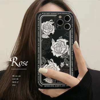 Ретро калъф за телефон с бяла роза във формата на цвете за iphone 11 12 pro max 13 mini x xr xsmax 7 8 plus, кожен мек силиконов калъф устойчив на удари
