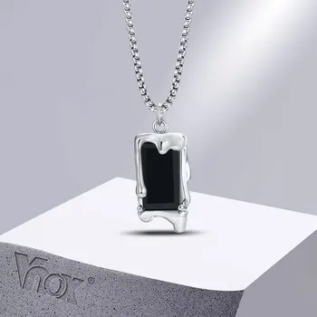 Готини мъжки колиета Vnox с геометричен модел, висулка във формата на готическия черен камък във формата на сърце, яка под формата на течност