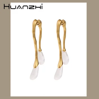 HUANZHI, нов стил, модни дълги обици капка от прозрачна смола, метални, за жени, момичета, модни бижута аксесоари за подарък