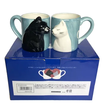 Черно-бели котки, двойка чаши, сладък котка, украса за дома, комплект чаши, креативен подарък за празник със собствени животни, чаши за кафе и мляко