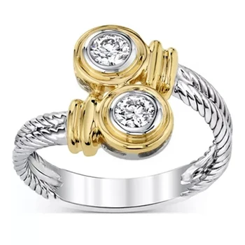 Huitan Нов дизайн, два тона женски пръстен, модни аксесоари за партита за момичета, офис дамски пръстени за ежедневието, хубав подарък, бижута Anillos